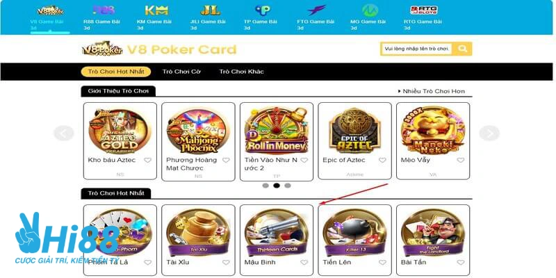 Lựa chọn trò chơi mậu binh online tại sảnh game Hi88